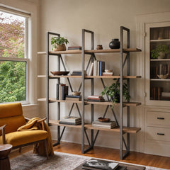 Kenya Large Bookcase in Salvaged Grey styled in Portland Irvington foursquare with original built-ins living room - Whats New Furniture