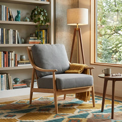 Kinsley Club Chair in Stormy Grey styled in a bright Portland room - Whats New Furniture