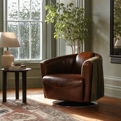 Lannister Swivel Club Chair in Brown styled in Portland NW 23rd Victoriwith bay window living room - Whats New Furniture
