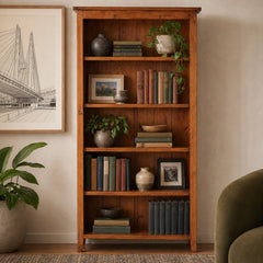 Lifestyle Bookcase styled in a bright mid-century modern Portland home library - Whats New Furniture