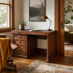 Lifestyle Single Desk in African Dusk styled in Portland Hawthorne Craftsmbungalow home office - Whats New Furniture