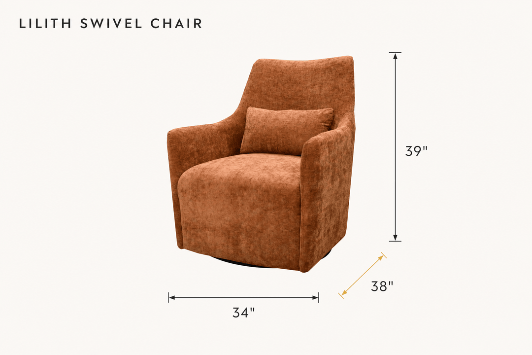 Lilith Swivel Chair in Brick Chenille dimensions - What&