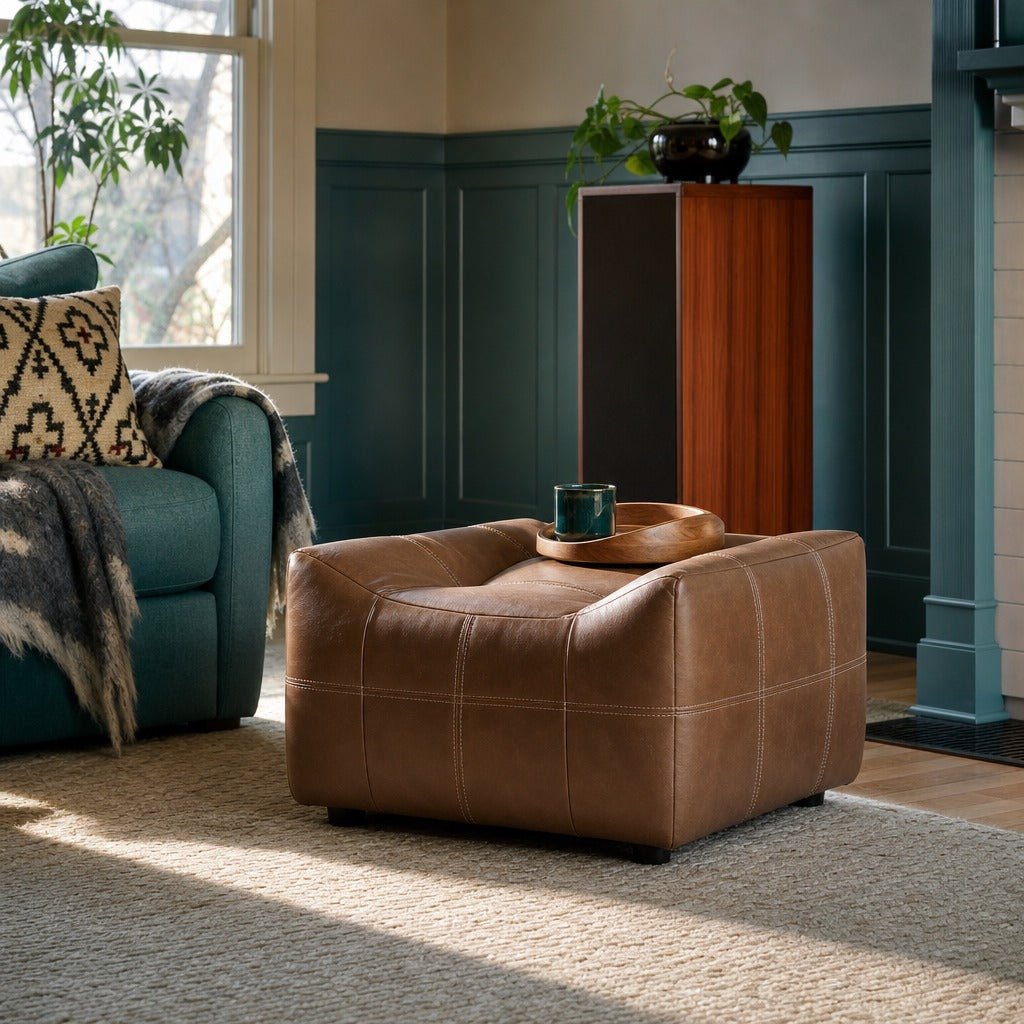 Linear Ottoman in Antique Sienna styled in Portland AlbertArts foursquare living room - Whats New Furniture