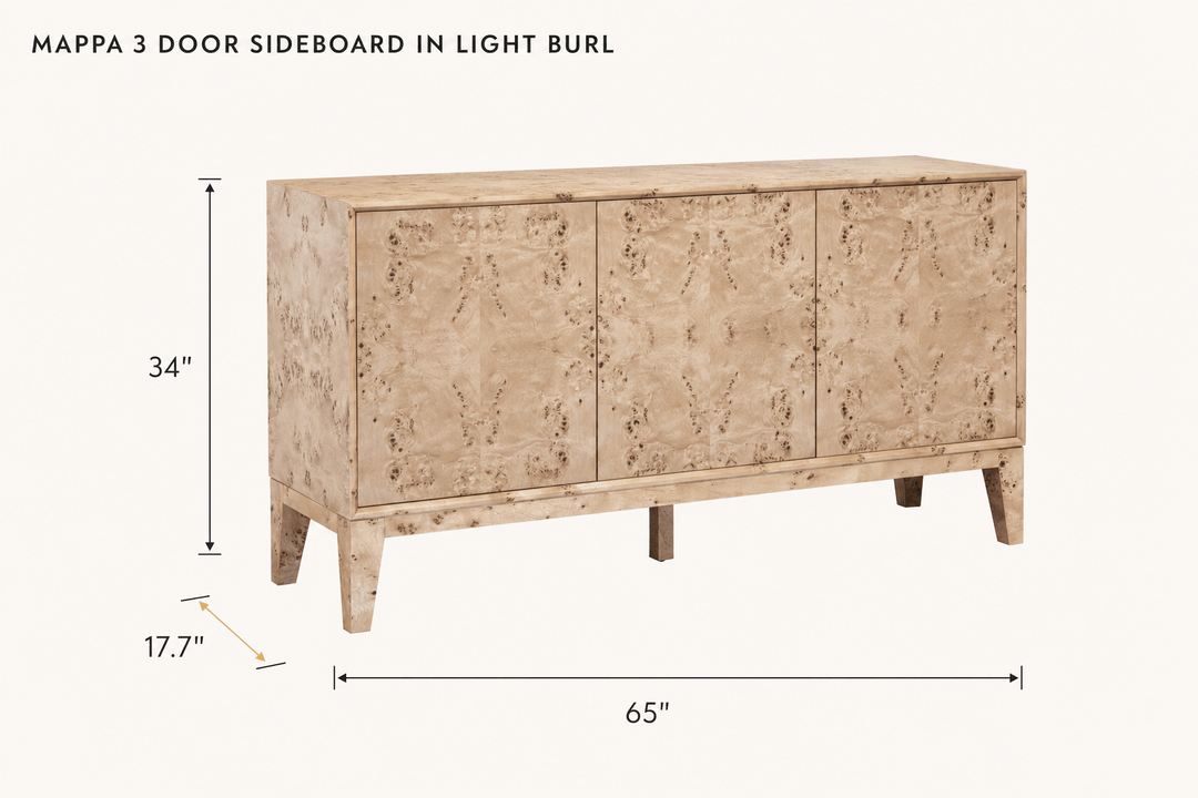 Mappa 3 Door Sideboard in Light Burl dimensions - What&