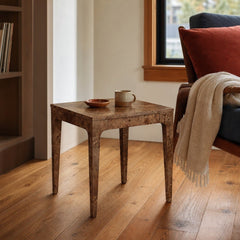 Mappa Side Table in Dark Burl styled in Portland AlbertArts foursquare living room - Whats New Furniture