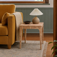 Mappa Side Table in Light Burl styled in Portland Hawthorne Craftsmbungalow living room - Whats New Furniture