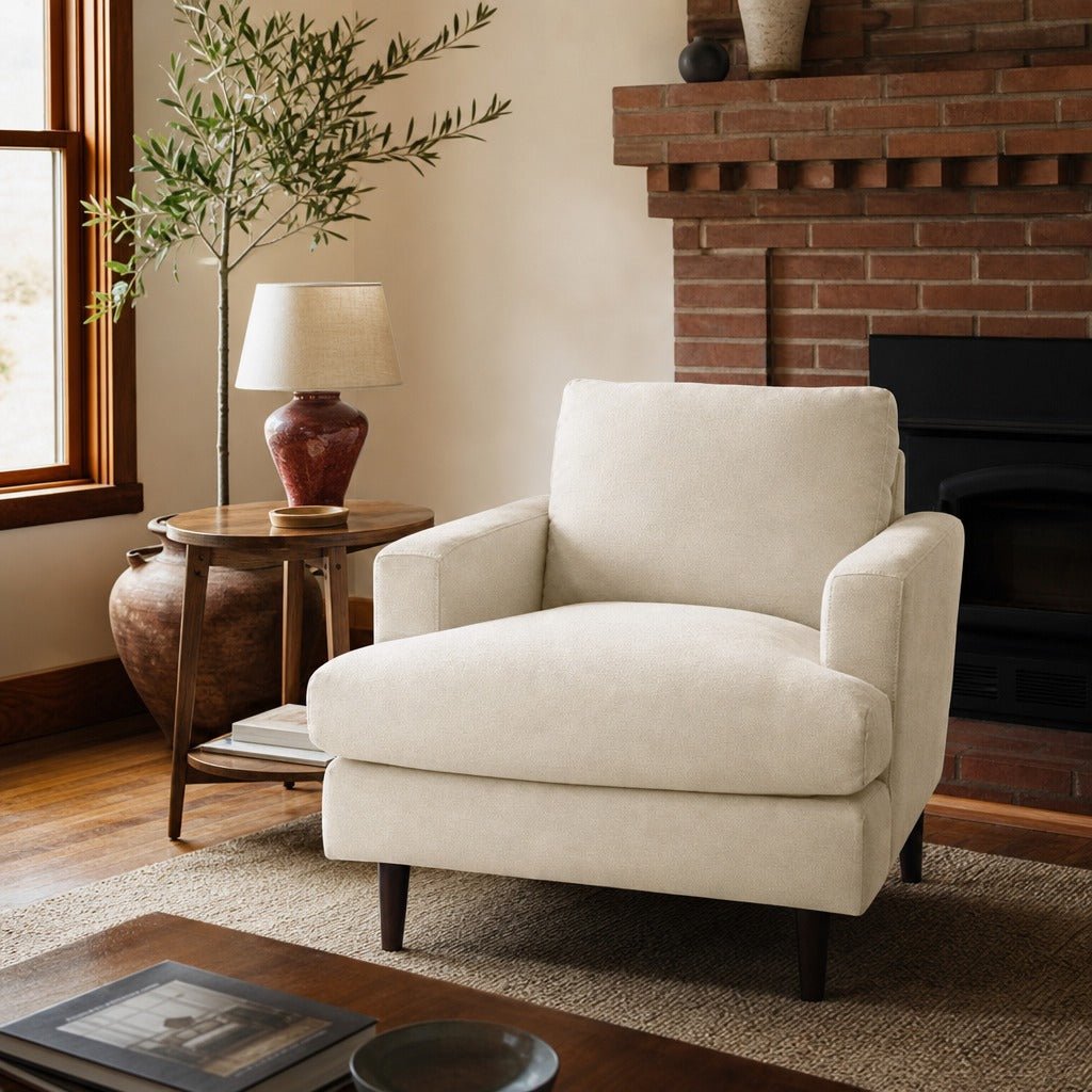 Martha Club Chair in Beach Alabaster styled in Portland AlbertArts foursquare living room - Whats New Furniture