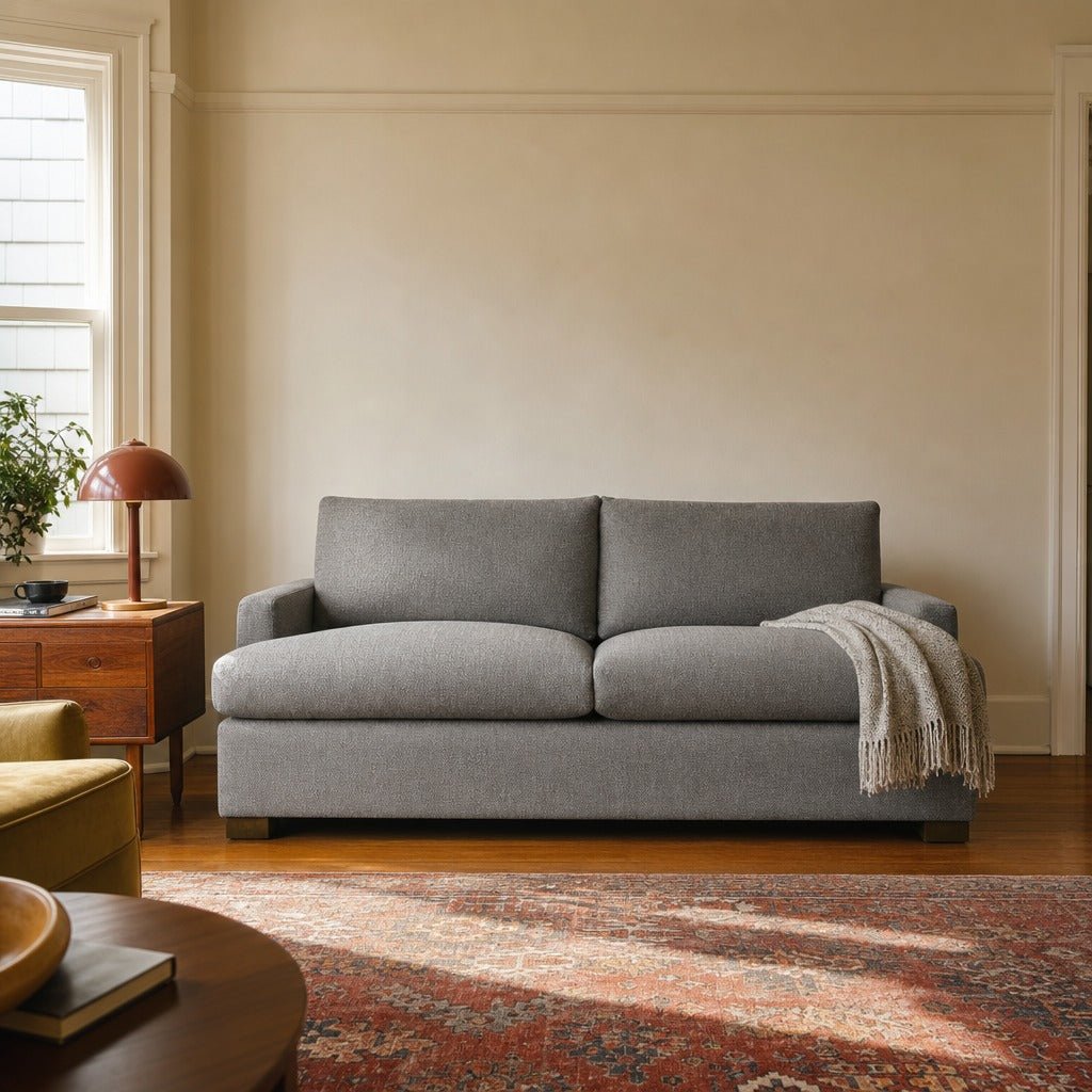 Martha Performance Double Sofa Bed in Pepper Grey styled in Portland AlbertArts foursquare living room - Whats New Furniture