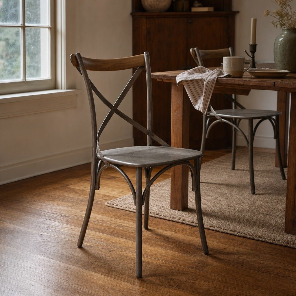 Metal Crossback Chair styled in Portland Sellwood cottage dining room - Whats New Furniture