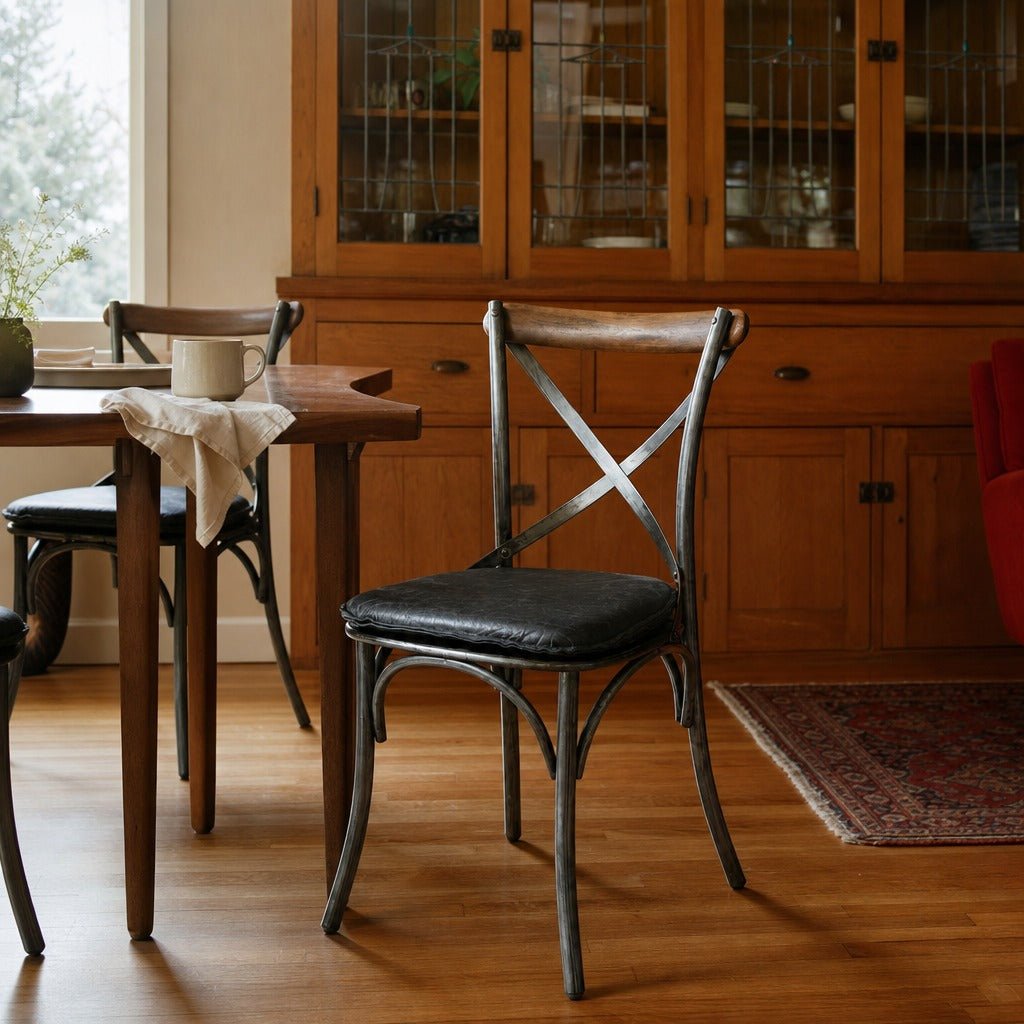 Metal Crossback Dining Chair in Black styled in Portland Mt. Tabor mid-century daylight ranch dining room - Whats New Furniture