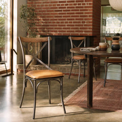 Metal Crossback Dining Chair in Cognac styled in Portland 1960s Garden Home ranch dining room - Whats New Furniture