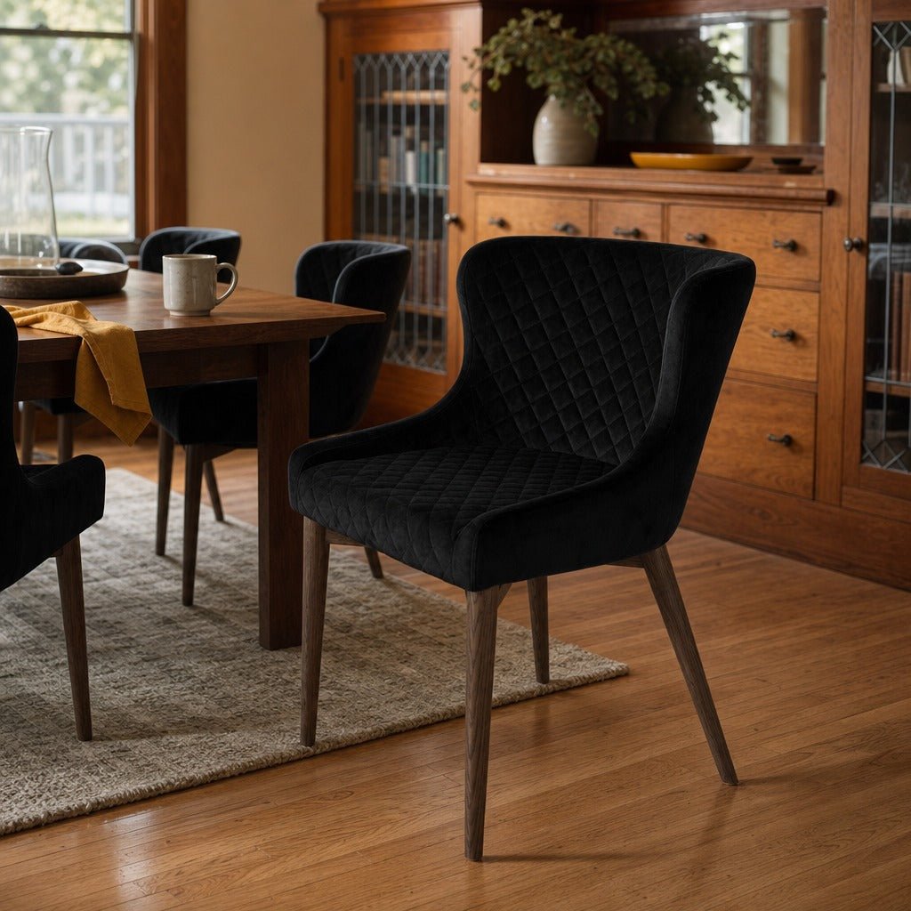 Mila Dining Chair in Black Velvet styled in Portland Irvington foursquare with original built-ins dining room - Whats New Furniture