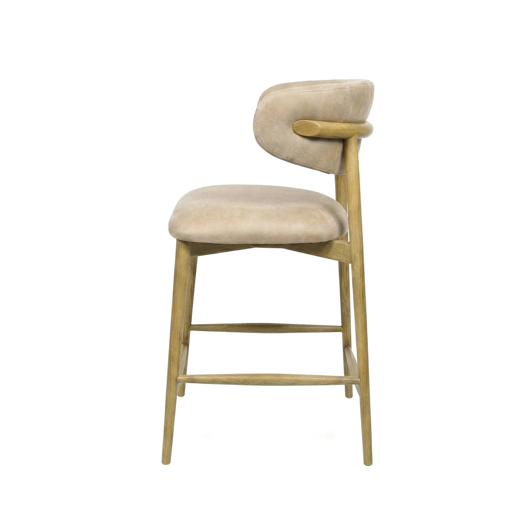 Natural top-grain leather, side profile showing 26-inch counter-height seat — What&