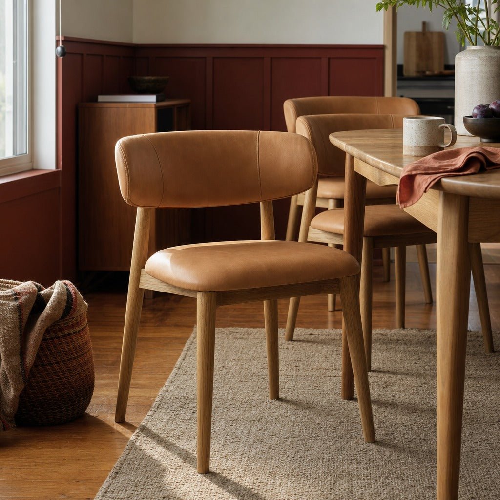 Milo Dining Chair in Hazelnut styled in Portland Mt. Tabor mid-century daylight ranch dining room - Whats New Furniture