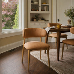 Milo Dining Chair in Tan Suede styled in Portland Irvington foursquare with original built-ins dining room - Whats New Furniture