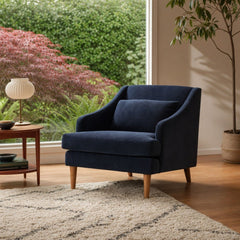 Missy Club Chair in Navy Velvet styled in Portland Mt. Tabor mid-century daylight ranch living room - Whats New Furniture