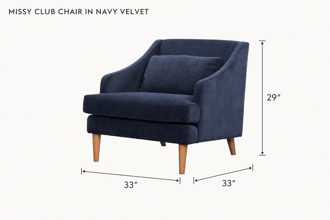 Missy Club Chair in Navy Velvet dimensions - What&