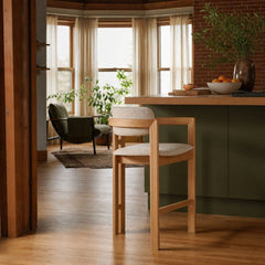 Monterrey Counter Stool in Cream Tweed styled in Portland converted warehouse flat with warm exposed brick and fir timber beams (no steel, no concrete) kitchen - Whats New Furniture
