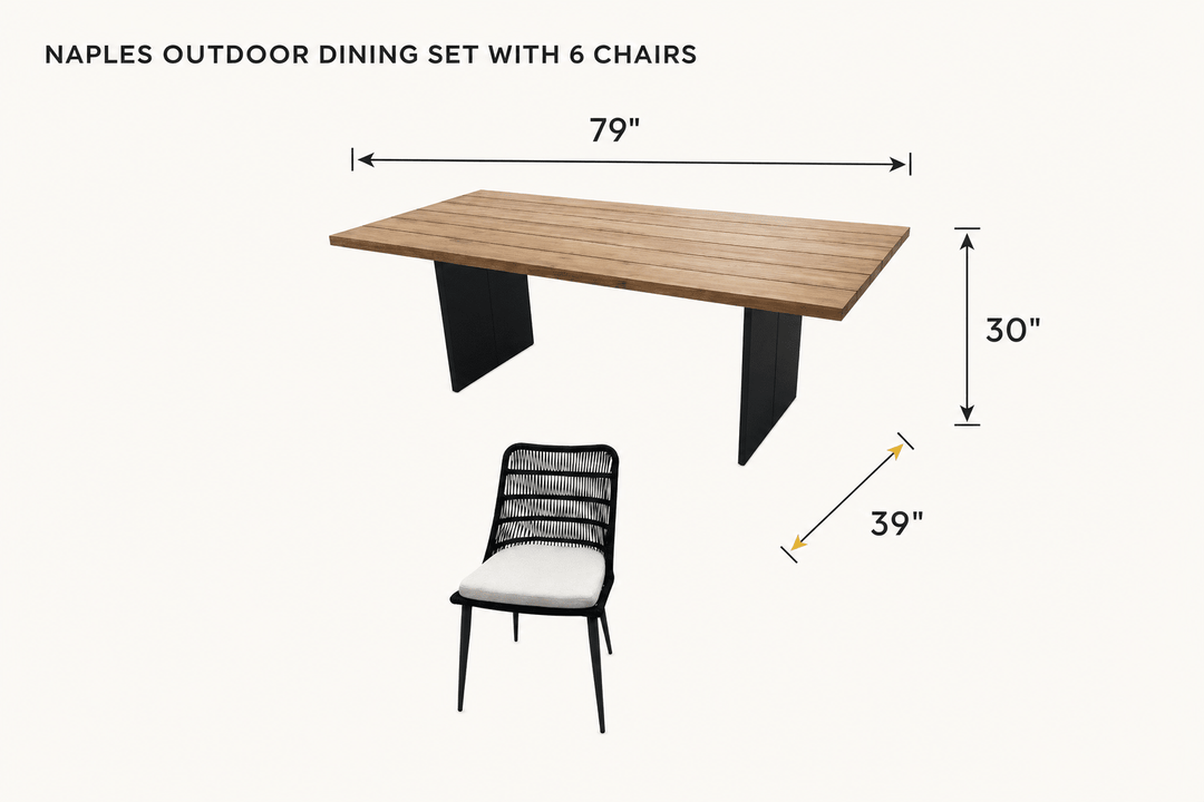 Naples Outdoor Dining Set with 6 Chairs dimensions - What&