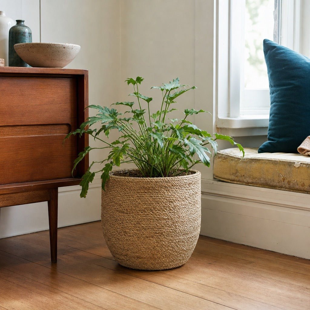 Nature Grass and Concrete Pot styled in Portland AlbertArts foursquare living room - Whats New Furniture