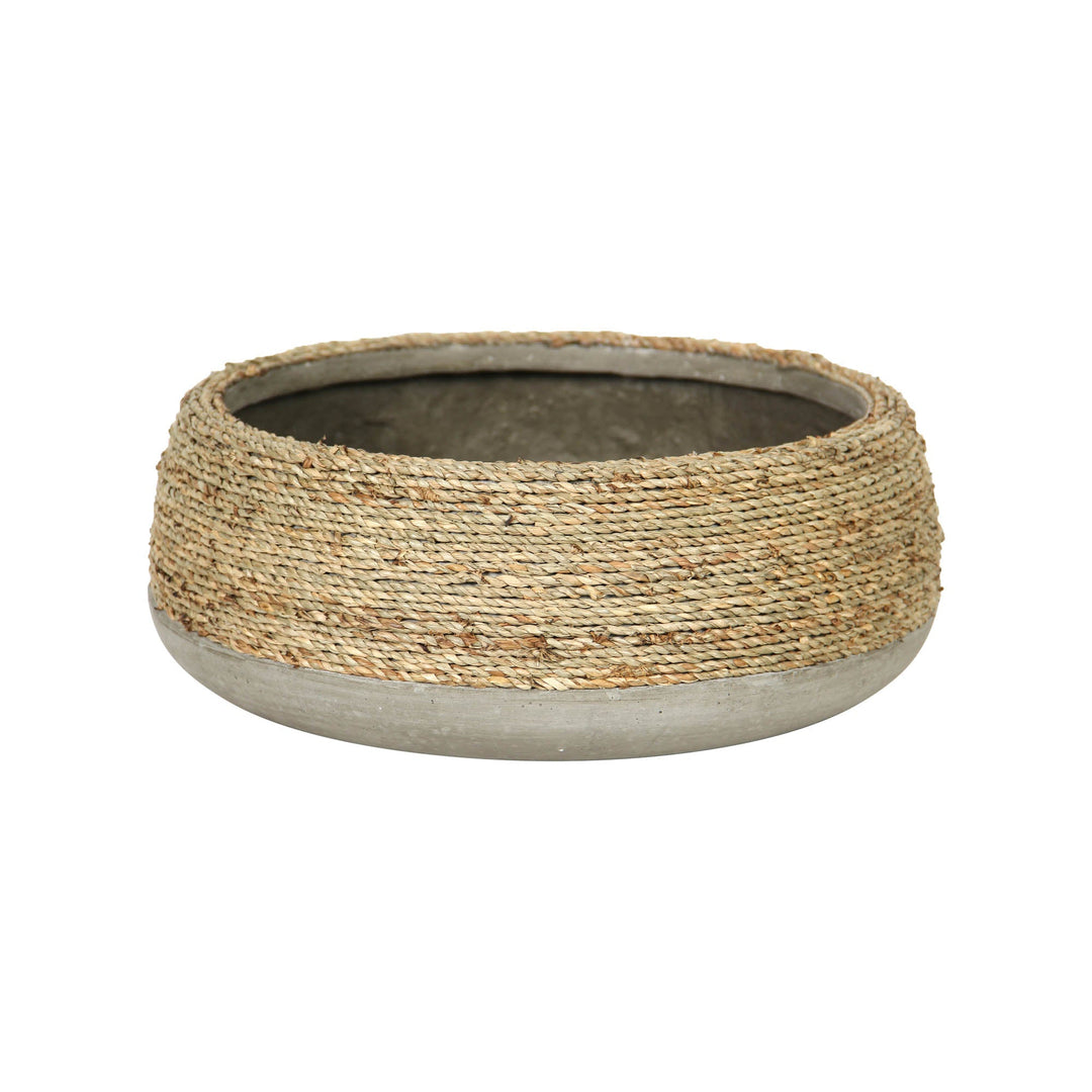Nature Low Round Grass and Concrete Pot - home decor by LH Imports - Whats New Furniture Portland OR