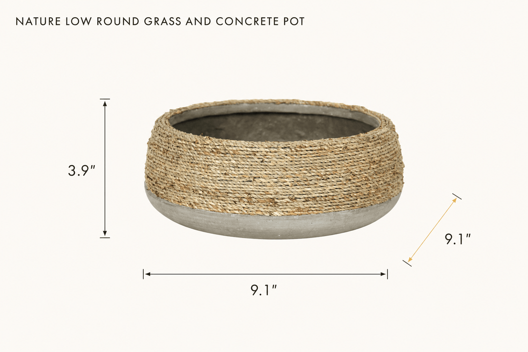 Nature Low Round Grass and Concrete Pot dimensions - What&
