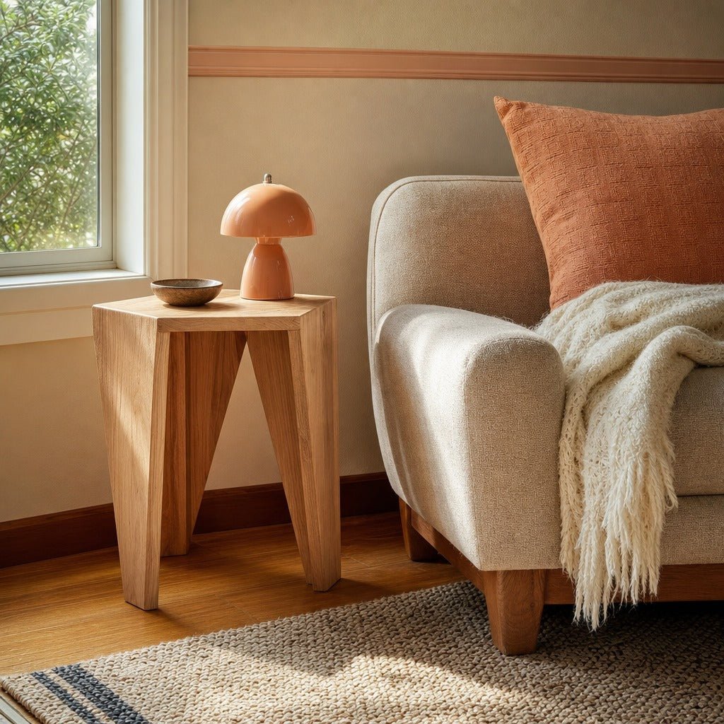 Nordic Side Table styled in Portland 1960s Garden Home ranch living room - Whats New Furniture