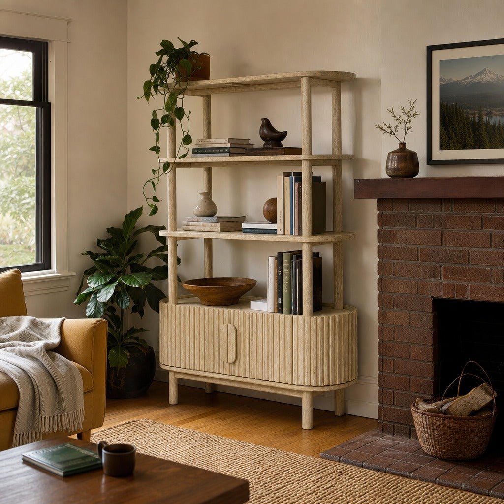 Oasis Bookcase styled in Portland St. Johns bungalow living room - Whats New Furniture
