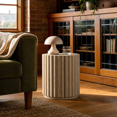 Oasis Side Table styled in Portland converted warehouse flat with warm exposed brick and fir timber beams (no steel, no concrete) living room - Whats New Furniture