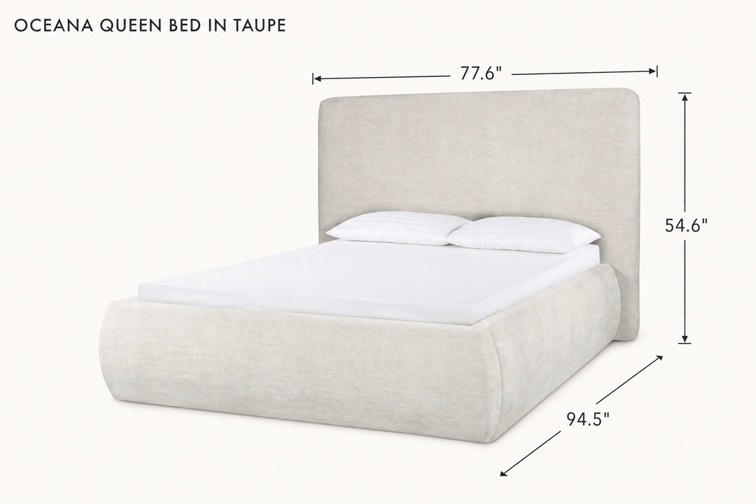 Oceana Queen Bed in Taupe dimensions - What&