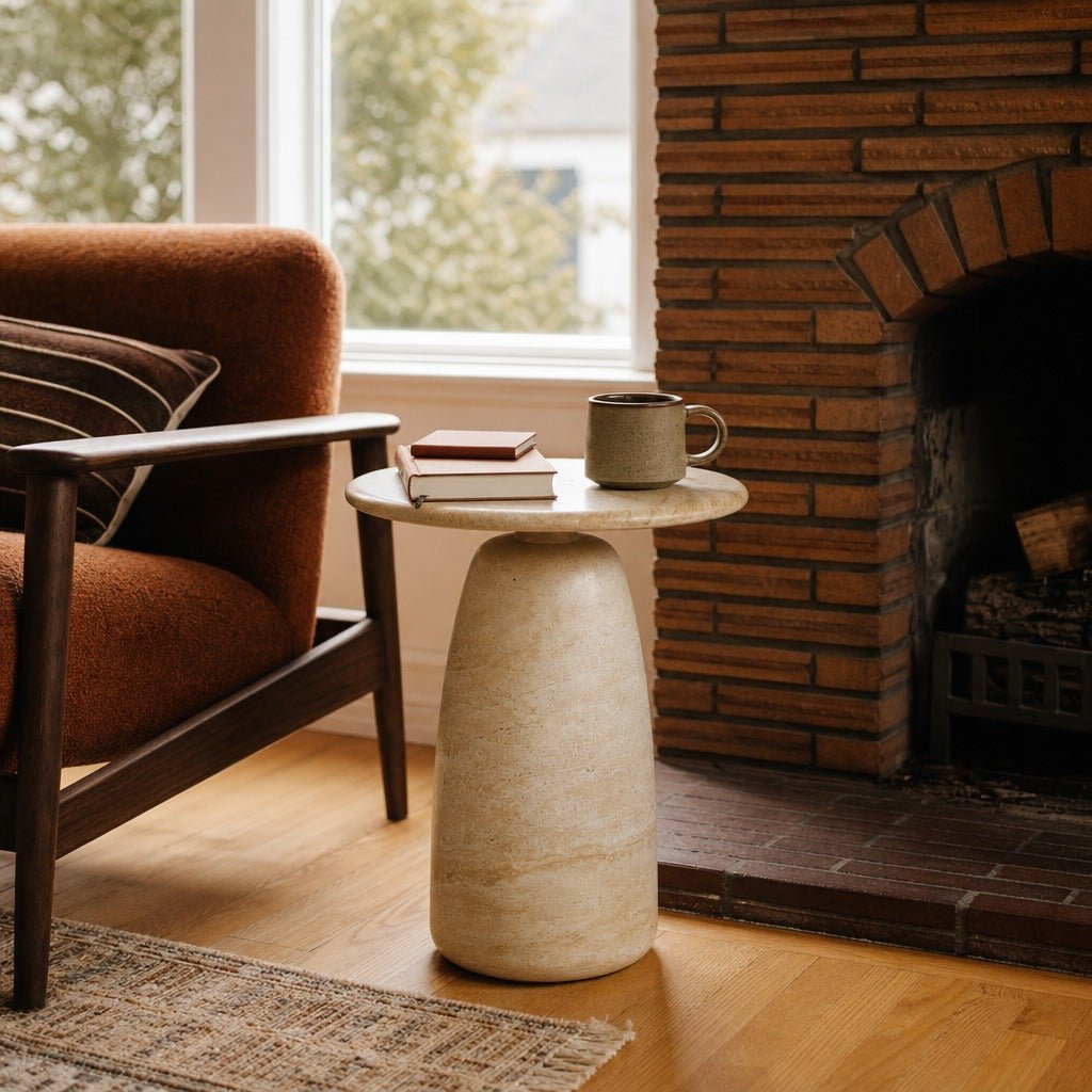 Olympia Low Side Table in Tall styled in Portland Montavillcottage living room - Whats New Furniture