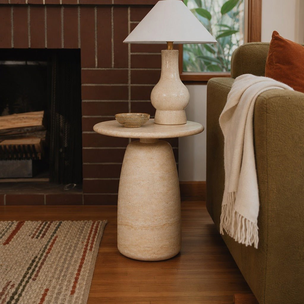 Olympia Tall Side Table styled in Portland Montavillcottage living room - Whats New Furniture