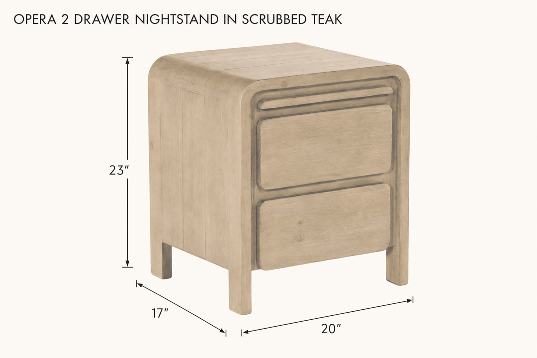 Opera 2 Drawer Nightstand in Scrubbed Teak dimensions - What&