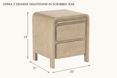 Opera 2 Drawer Nightstand in Scrubbed Teak dimensions - What&
