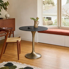 Pandora Bistro Table in Italian Black Marble styled in Portland Mt. Tabor mid-century daylight ranch dining room - Whats New Furniture