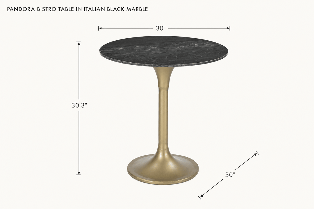 Pandora Bistro Table in Italian Black Marble dimensions - What&