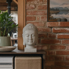 Patio Buddha Head styled in Portland converted warehouse flat with warm exposed brick and fir timber beams (no steel, no concrete) living room - Whats New Furniture