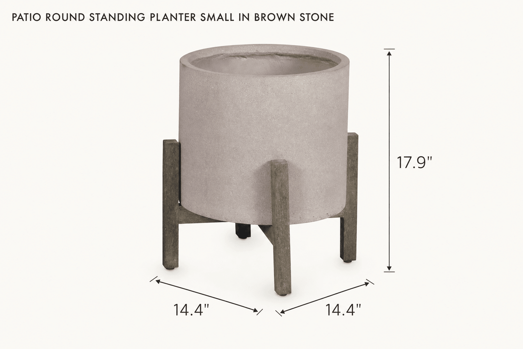 Patio Round Standing Planter Small in Brown Stone dimensions - What&