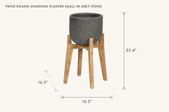 Patio Round Standing Planter Small in Grey Stone dimensions - What&