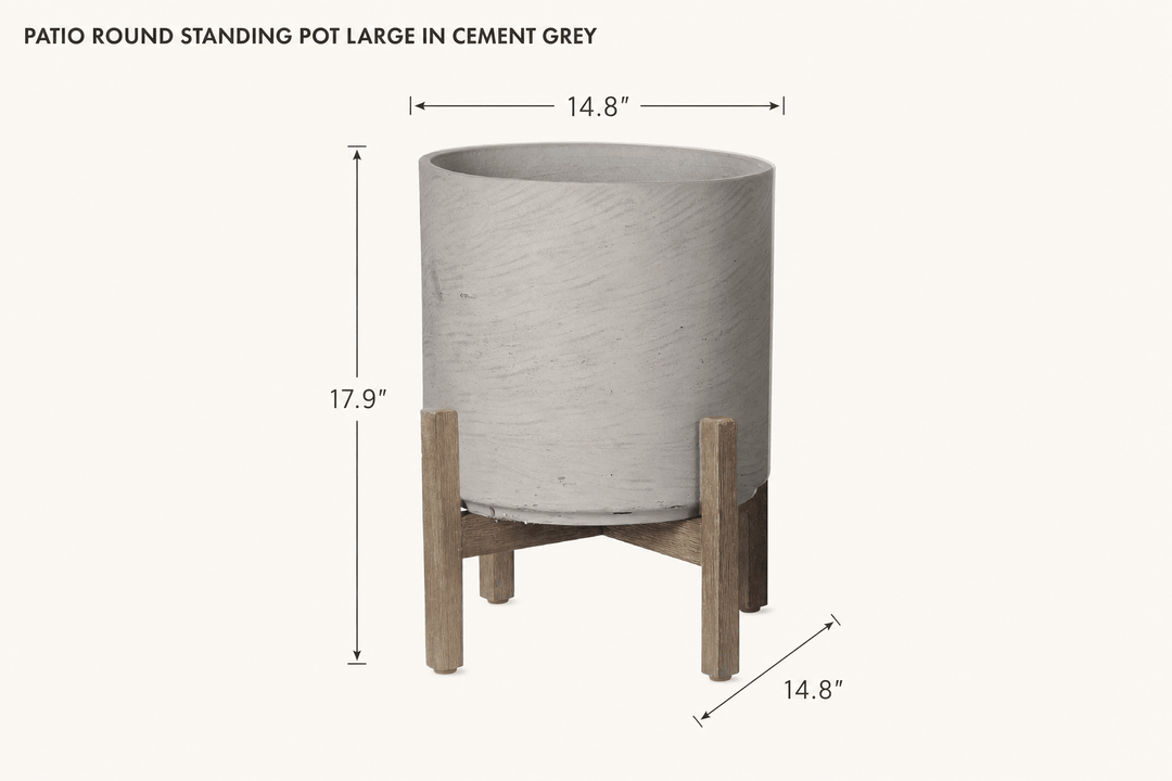 Patio Round Standing Pot Large in Cement Grey dimensions - What&