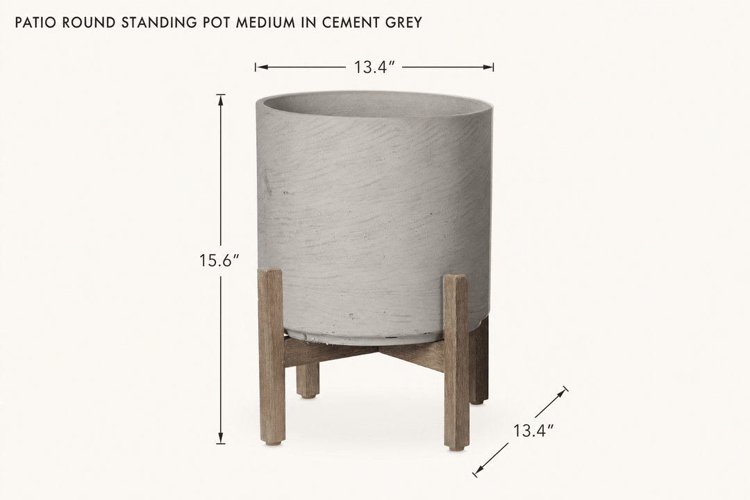 Patio Round Standing Pot Medium in Cement Grey dimensions - What&