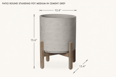 Patio Round Standing Pot Medium in Cement Grey dimensions - What&