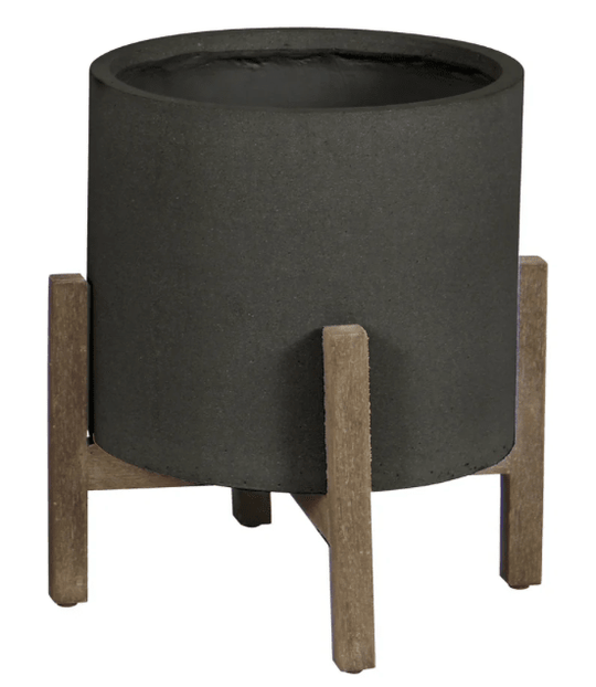PATIO ROUND STANDING POT SMALL - BLACK STONE - What&