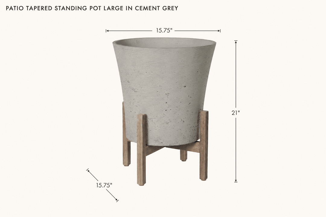 Patio Tapered Standing Pot Large in Cement Grey dimensions - What&
