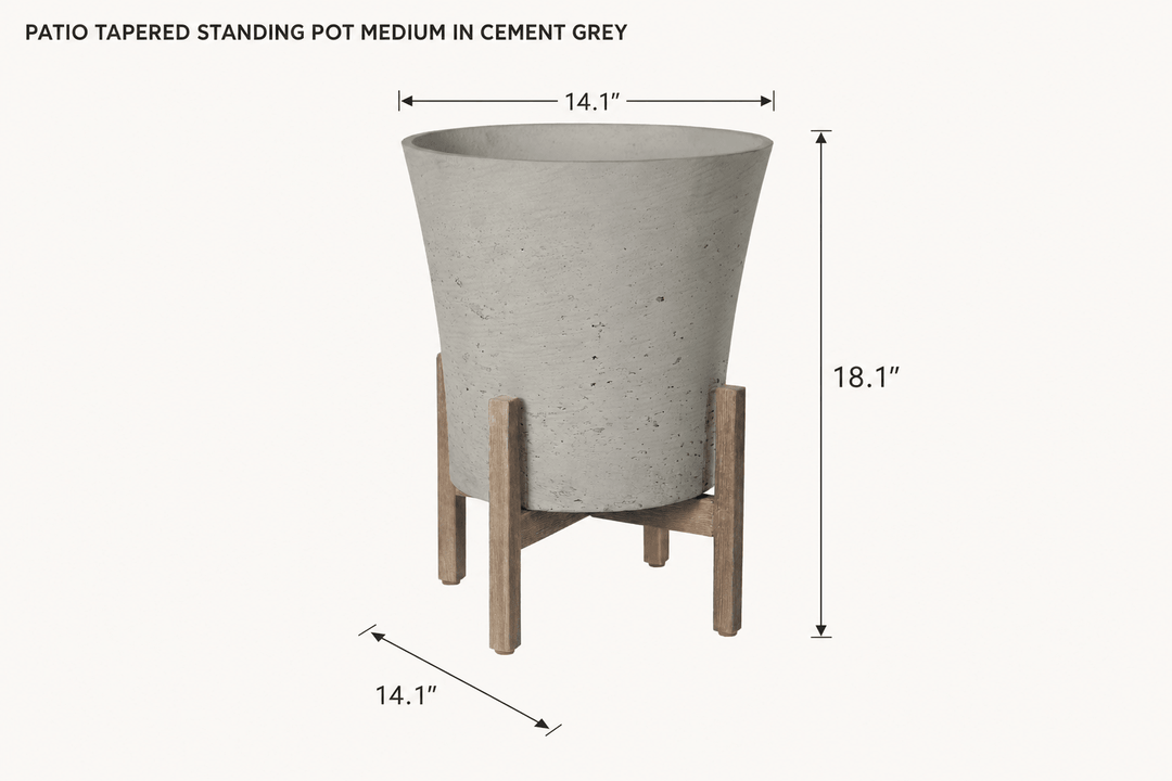Patio Tapered Standing Pot Medium in Cement Grey dimensions - What&