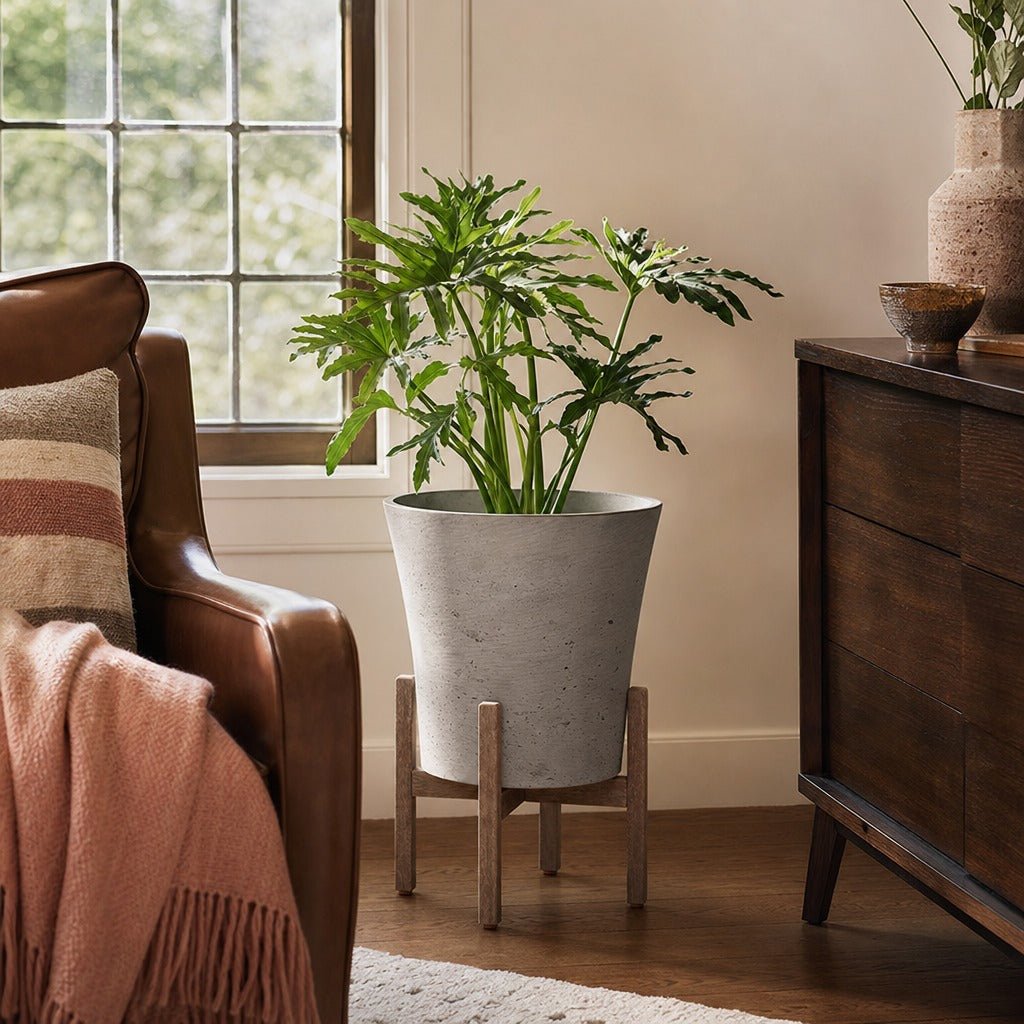 Patio Tapered Standing Pot Medium in Cement Grey styled in Portland Laurelhurst Tudor cottage living room - Whats New Furniture