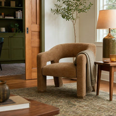 Quinn Club Chair in Chai styled in Portland Sellwood cottage living room - Whats New Furniture