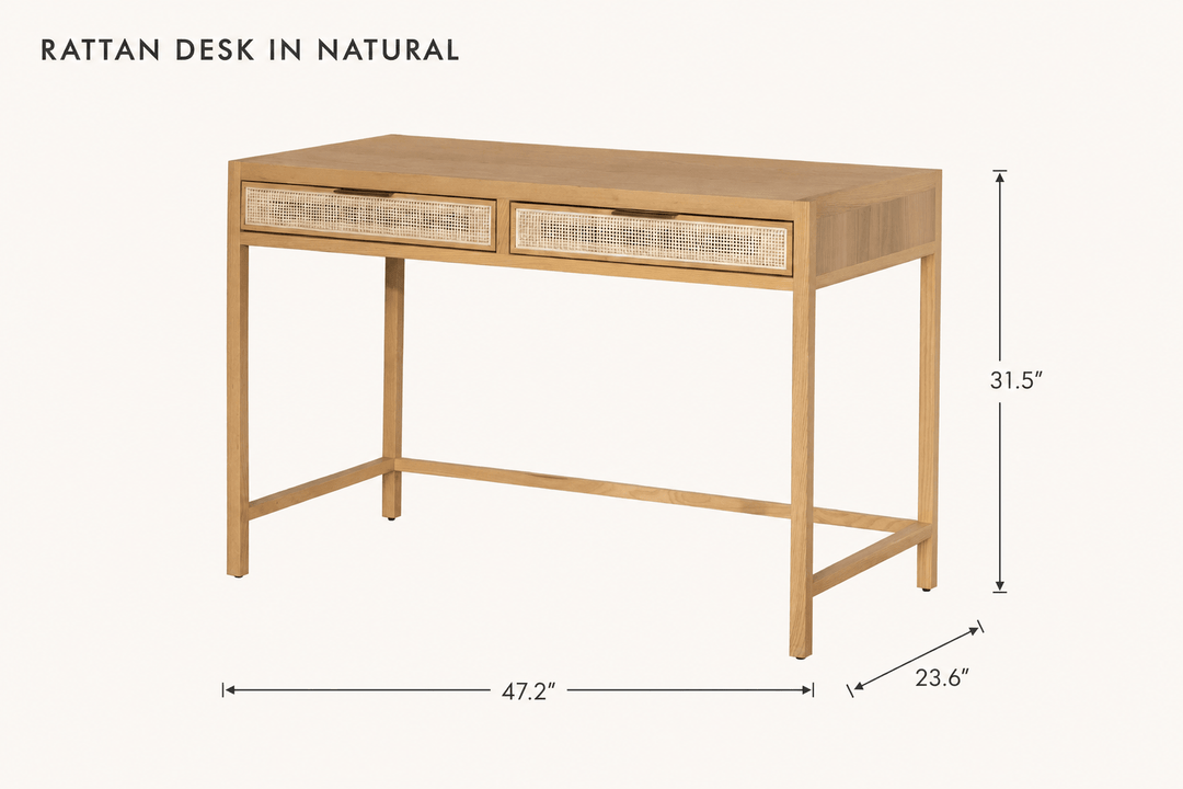 Rattan Desk in Natural dimensions - What&