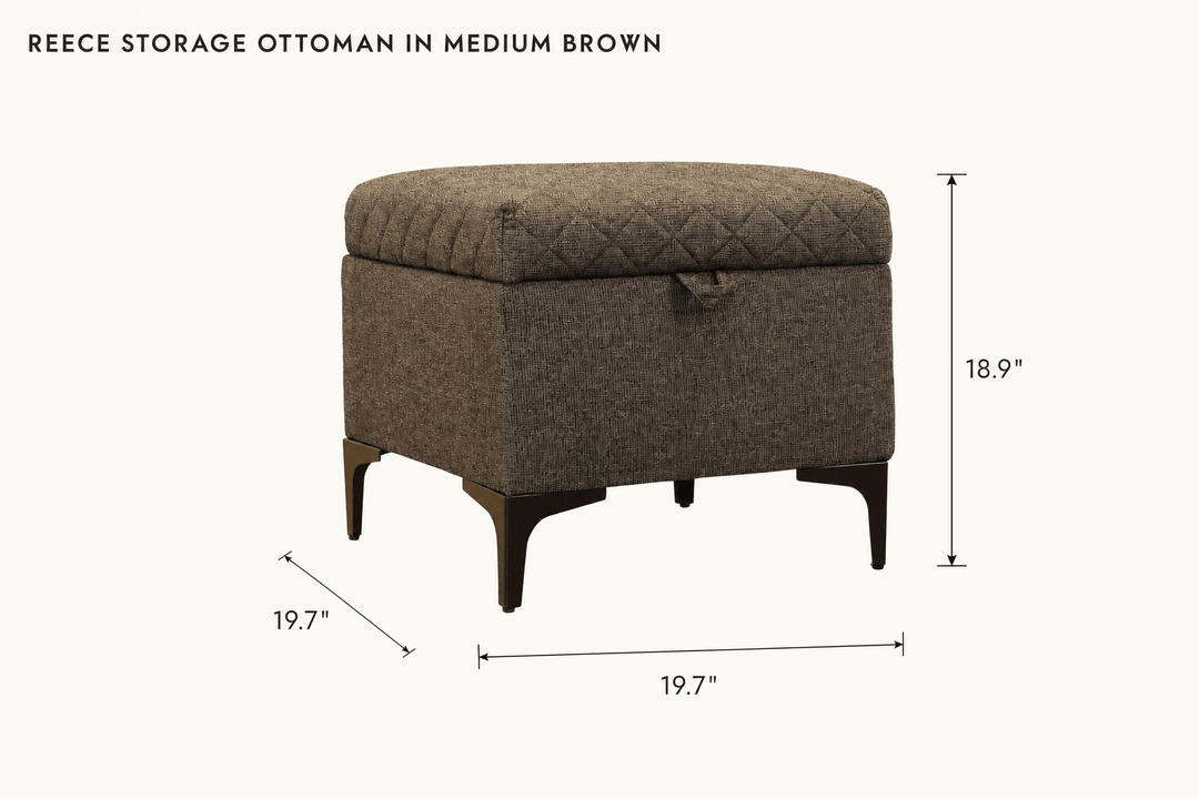 Reece Storage Ottoman in Medium Brown dimensions - What&
