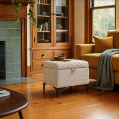 Reece Storage Ottoman in Tan styled in Portland Irvington foursquare with original built-ins living room - Whats New Furniture
